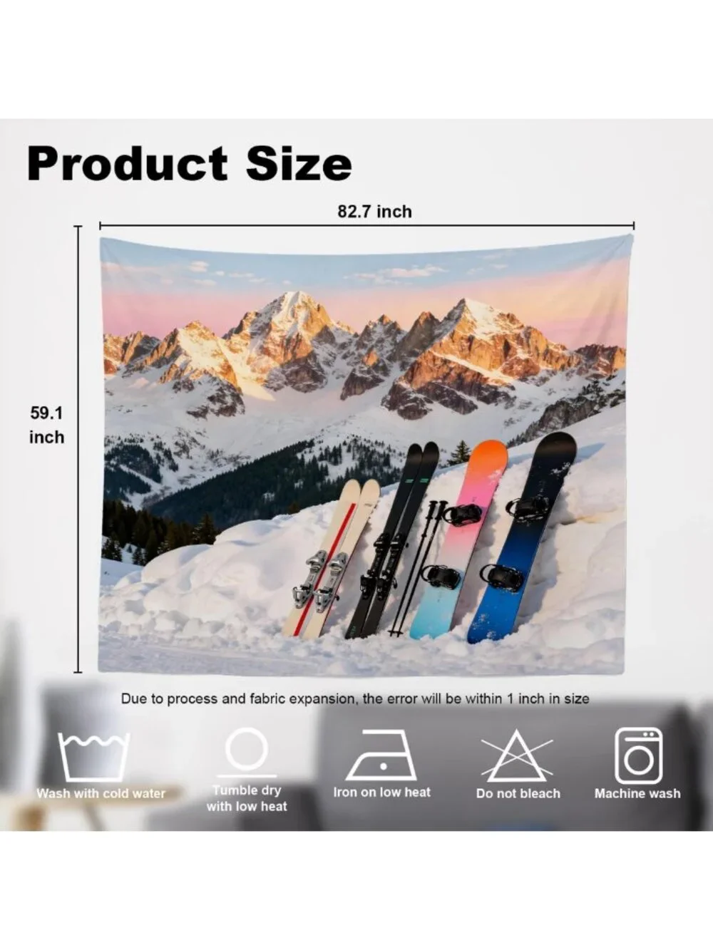 Large Snowboard Tapestry Wall Hanging - Psychedelic Ski Mountains Decor 59